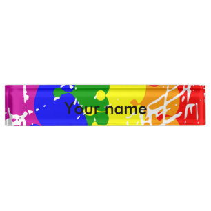 Rainbow Dripping Paint Distressed Nameplate