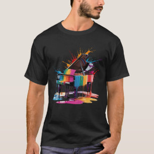 Rainbow Dripping Paint Grand Piano Colourful Music T-Shirt