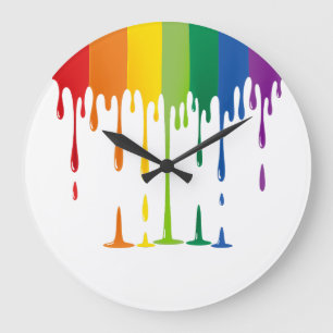 Rainbow Dripping Paint Liquid Abstract Art Large Clock