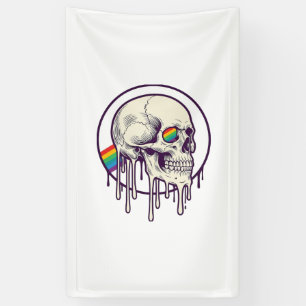 Rainbow Dripping Skull Vintage Engraving Design_1 Banner