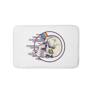 Rainbow Dripping Skull Vintage Engraving Design_1 Bath Mat