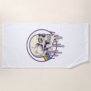 Rainbow Dripping Skull Vintage Engraving Design_1 Beach Towel