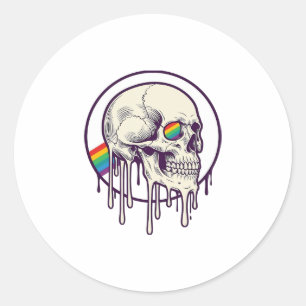 Rainbow Dripping Skull Vintage Engraving Design_1 Classic Round Sticker