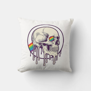 Rainbow Dripping Skull Vintage Engraving Design_1 Cushion