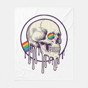Rainbow Dripping Skull Vintage Engraving Design_1 Fleece Blanket