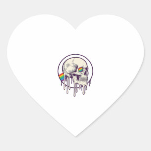 Rainbow Dripping Skull Vintage Engraving Design_1 Heart Sticker
