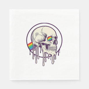 Rainbow Dripping Skull Vintage Engraving Design_1 Napkin