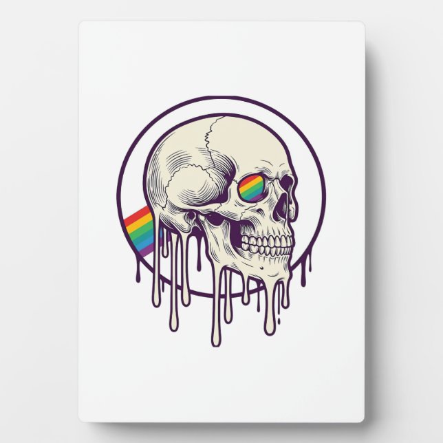 Rainbow Dripping Skull Vintage Engraving Design_1 Plaque (Front)