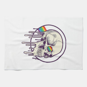 Rainbow Dripping Skull Vintage Engraving Design_1 Tea Towel