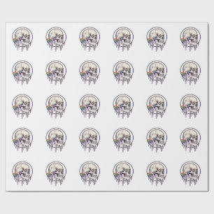 Rainbow Dripping Skull Vintage Engraving Design_1 Wrapping Paper