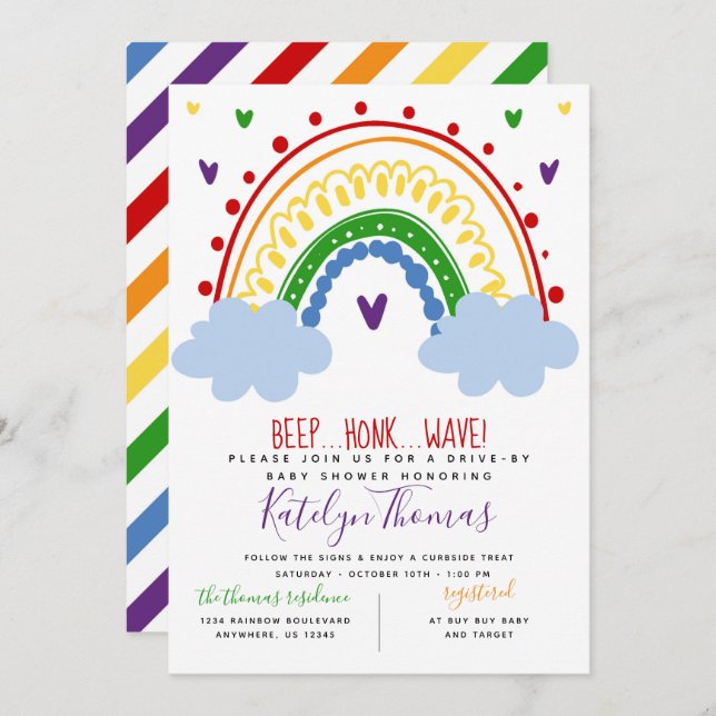 Rainbow Drive By Baby Shower Invitation (Front/Back)