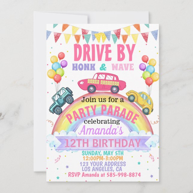 Rainbow Drive By Birthday Parade invitation (Front)