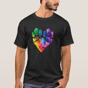 Rainbow Dye Love Dog Paw Print Heart Animal Lover T-Shirt