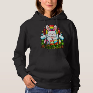 Rainbow Easter Bunny Rabbit Eggs Hunt Cute Colorfu Hoodie