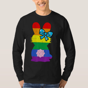 Rainbow Easter Bunny Ribbon Cute Rabbit Gay Pride T-Shirt
