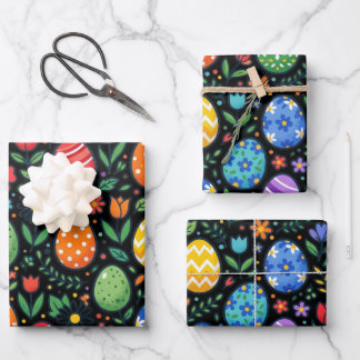 Rainbow Easter Eggs and Flowers Wrapping Paper Sheet