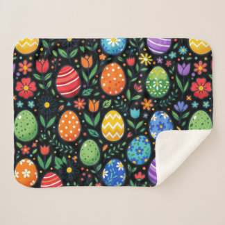 Rainbow Easter Eggs & Flowers Sherpa Blanket