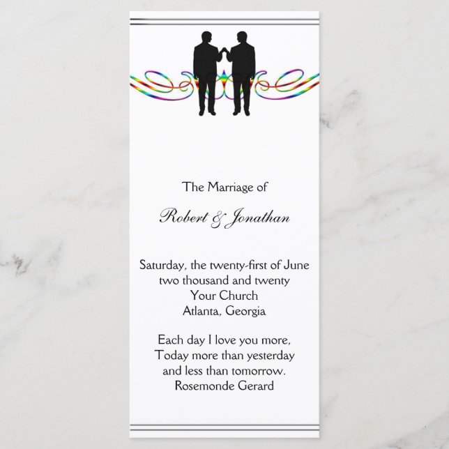 Rainbow Elegance Groom Wedding Program (Front)