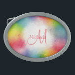 Rainbow Elegant Modern Colourful Monogram Template Belt Buckle<br><div class="desc">Rainbow Elegant Modern Colourful Monogram Template Abstract Add Your Text Yellow Orange Blue Green Pink Red Purple Oval Belt Buckle.</div>