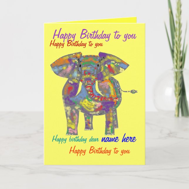 Rainbow Elephant Birthday Card custom front inside (Front)