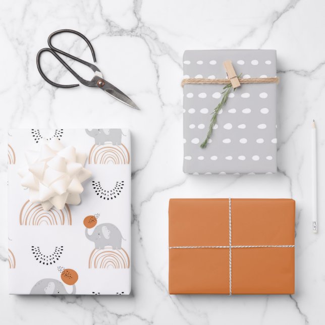 Rainbow Elephants Pattern Wrapping Paper Sheets (Front)