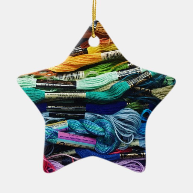 Rainbow Embroidery Floss | Threads | Sewing Ceramic Ornament (Front)