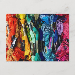 Rainbow Embroidery Floss Threads Sewing Postcard