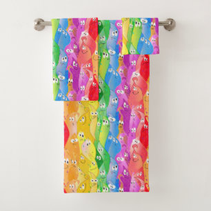 Rainbow Emoting Blob Cute Monsters in Pride Colour Bath Towel Set