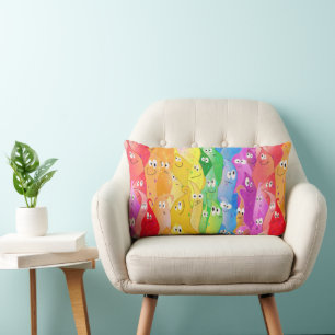 Rainbow Emoting Blob Cute Monsters in Pride Colour Lumbar Cushion