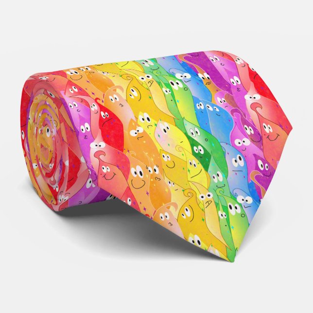 Rainbow Emoting Blob Cute Monsters in Pride Colour Tie (Rolled)