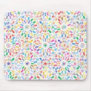 Rainbow Encircled Flower Pattern Boho Mouse Pad