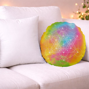 Rainbow Energy – Metatron’s Cube Sacred Geometry Round Cushion