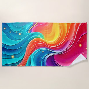 Rainbow Energy Swirl: Vibrant Flow Art Beach Towel