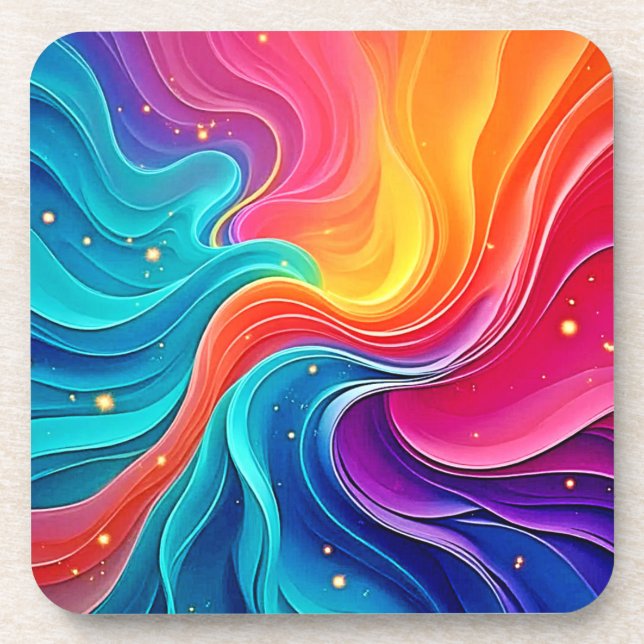 Rainbow Energy Swirl: Vibrant Flow Art Coaster (Front)