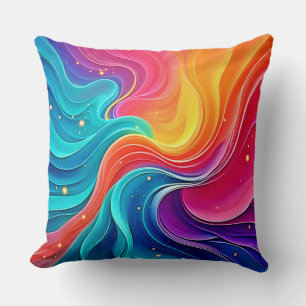 Rainbow Energy Swirl: Vibrant Flow Art Cushion