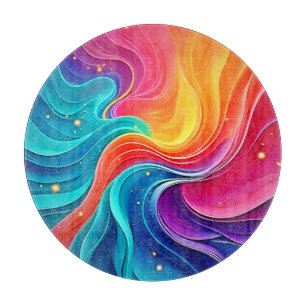 Rainbow Energy Swirl: Vibrant Flow Art Cutting Board