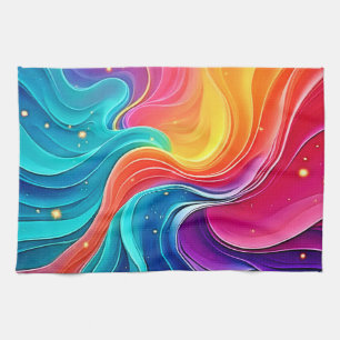 Rainbow Energy Swirl: Vibrant Flow Art Tea Towel