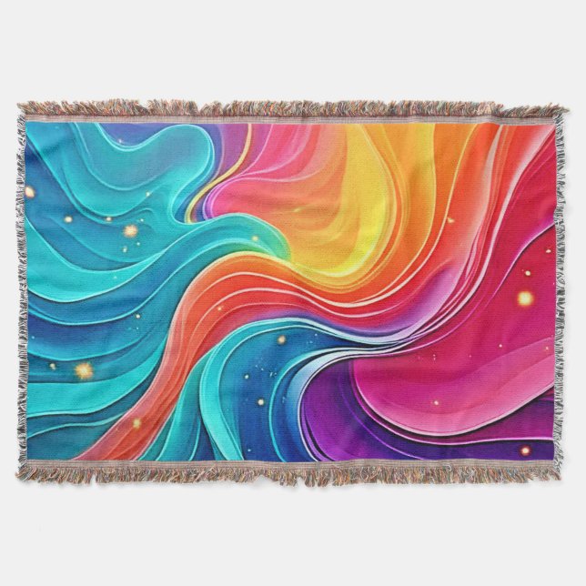 Rainbow Energy Swirl: Vibrant Flow Art Throw Blanket (Front)