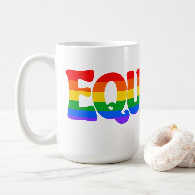 Rainbow EQUALITY Pride Month Typography Coffee Mug (With Donut)