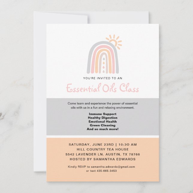 Rainbow Essential Oil Drops Class Invitation (Front)