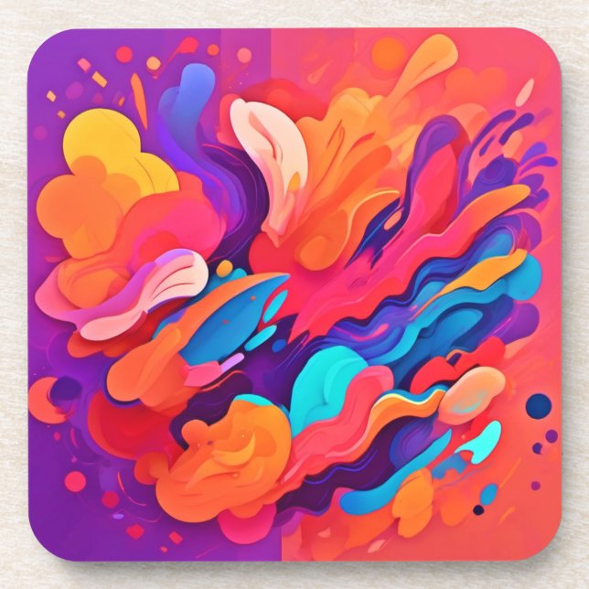 Rainbow Explosion: Happy Paint Splatter Coaster (Front)