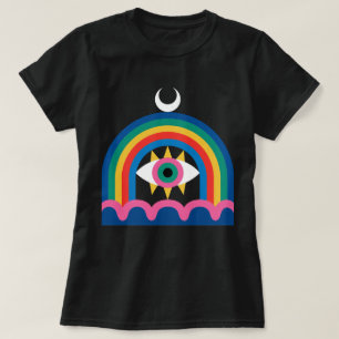 Rainbow Eye Crescent Moon Art T-Shirt