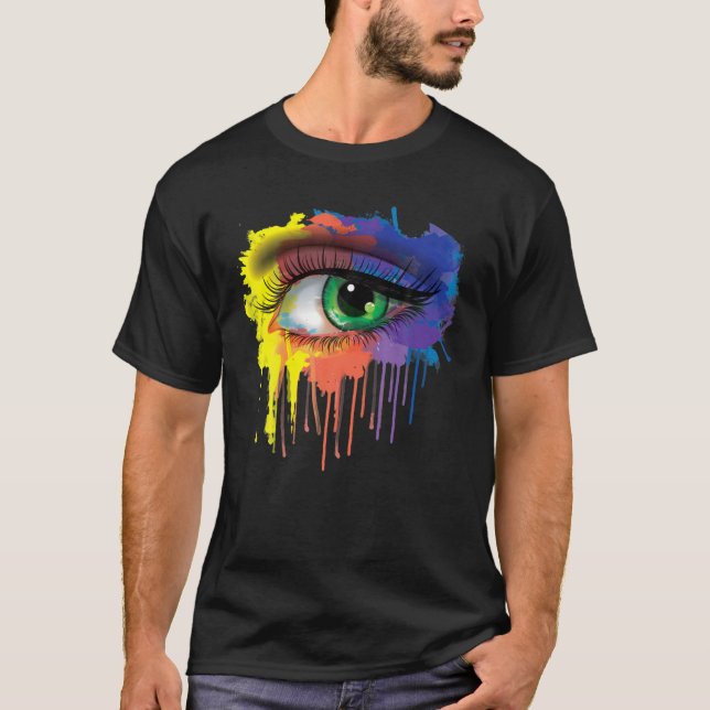 Rainbow Eye , Hipster, Paint Splatter, Zany Brainy T-Shirt (Front)