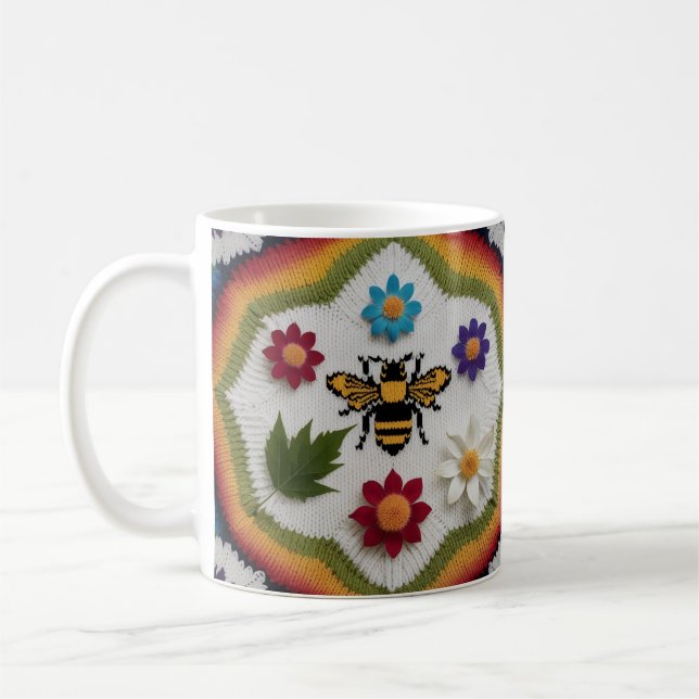 Rainbow Fair Isle Knit Pattern Cozy Coffee Mug (Left)