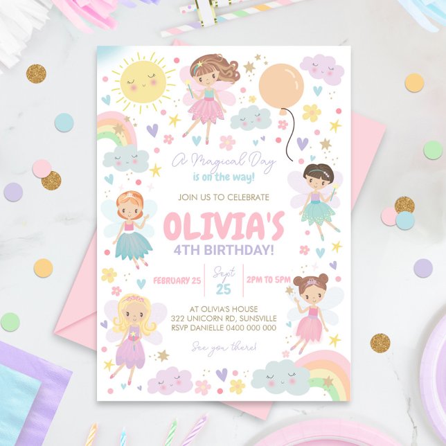 Rainbow Fairy Birthday Invitation Fairies Rainbows (Rainbow Fairy Party Invitation)