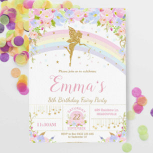 Rainbow Fairy Birthday Party Invitation Girl