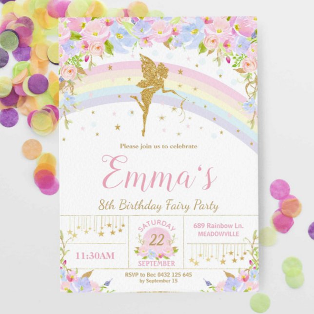 Rainbow Fairy Birthday Party Invitation Girl (Creator Uploaded)
