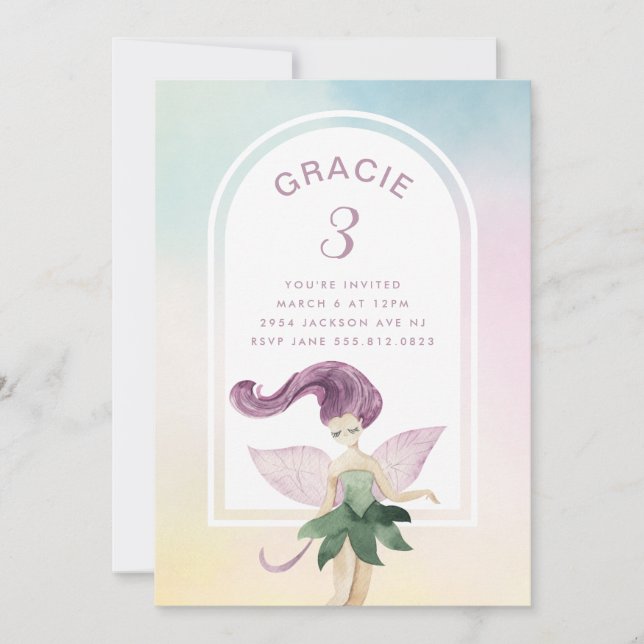 Rainbow Fairy Boho Arch Birthday Party Girl Invitation (Front)