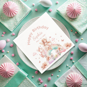 Rainbow Fairy Girl Magic Teapot Birthday Napkin