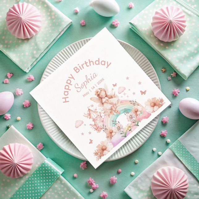 Rainbow Fairy Girl Magic Teapot Birthday Napkin (Creator Uploaded)